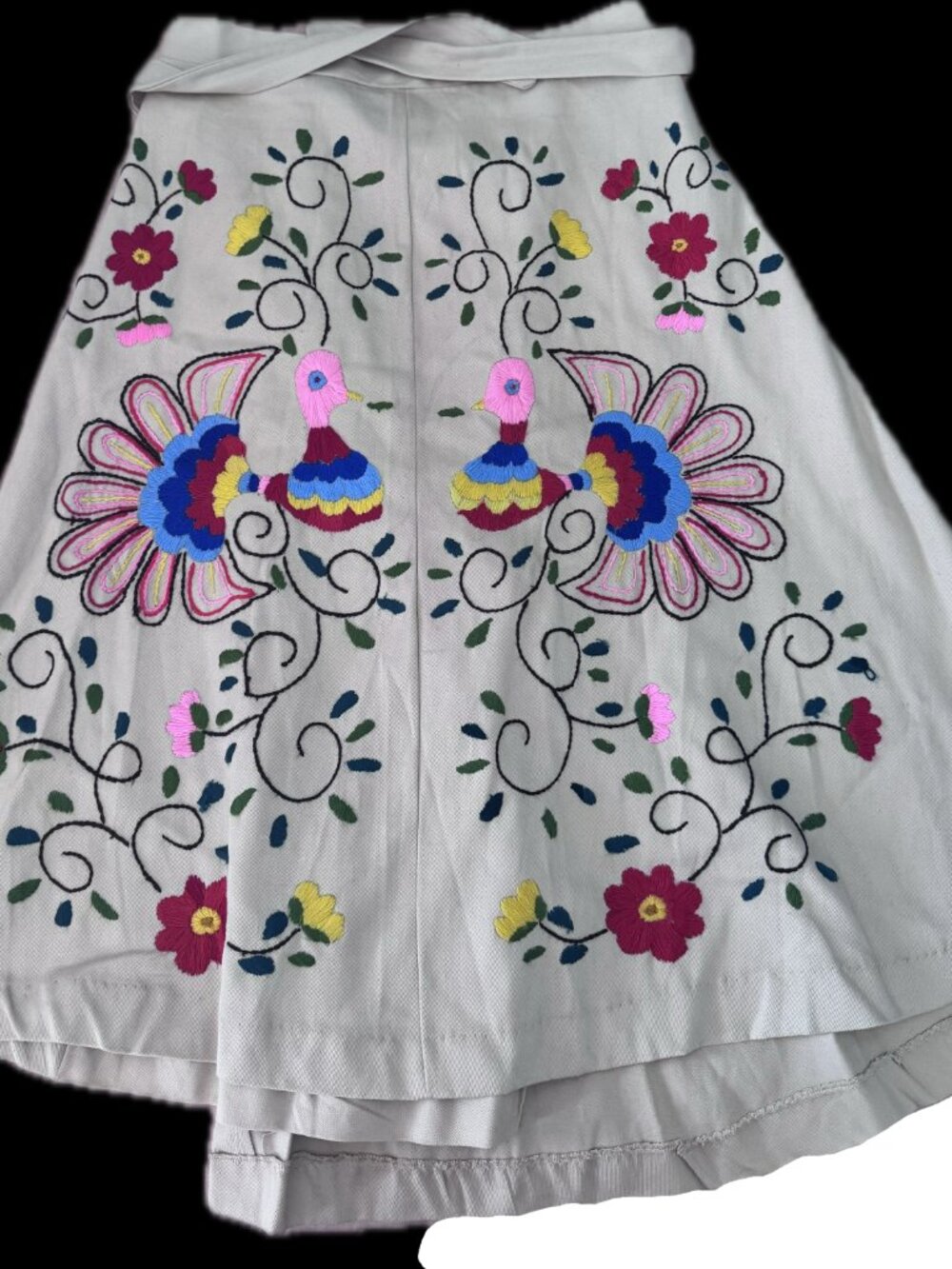 VINTAGE embroidered canvas wrap skirt - 70s - Picture 2 of 4